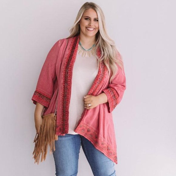 Sweaters - Embroidered Kimono Overlay